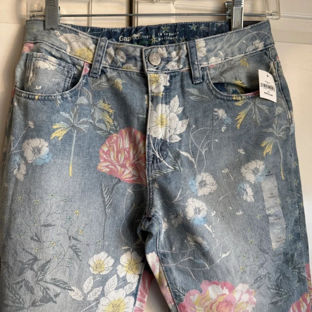 Gap Kids Girls Floral‎ Girlfriend Jeans Light Wash Blue Pink Size 14 Regular NWT